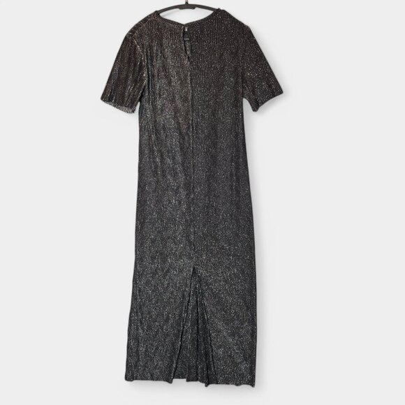 Mango Lurex Opening Maxi Dress Black Short Sleeve Shimmery Event Prom 6 NWT - Picture 7 of 16